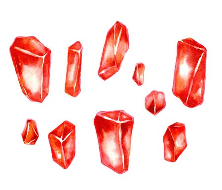 Bright red watercolor crystals isolated on white background.の写真素材