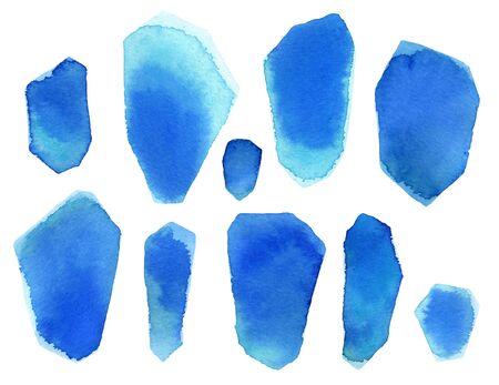 Flat watercolor crystal isolated on white background. Set of gemstone shapesの写真素材