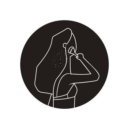 Monochrome icon of make-up girl isolated on white backgroundのイラスト素材