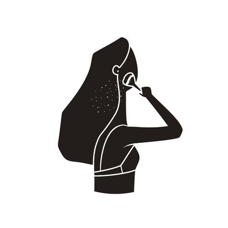 Monochrome icon of make-up girl isolated on white backgroundのイラスト素材