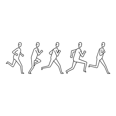 People various running position. Icon set. Illustration on whiteのイラスト素材