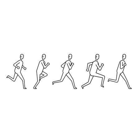 People various running position. Icon set. Illustration on whiteのイラスト素材