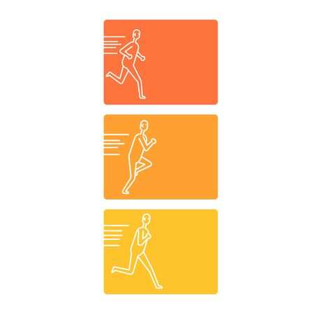 People various running position. White figures on colorful backdropsのイラスト素材