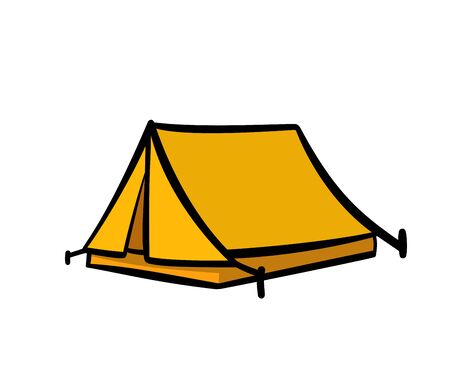 Yellow doodle tent illustration for nature tourism, journey, adventureのイラスト素材
