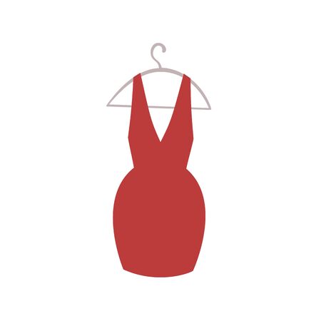 Little cocktail red dress on hanger. Icon isolated on whiteのイラスト素材