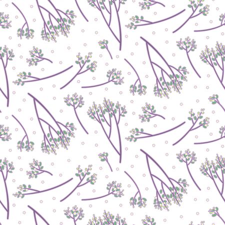 Floral seamless pattern of blossoming flowers on brunch of apple tree on white backgroundのイラスト素材