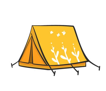 Yellow doodle tent illustration for nature tourism, journey, adventureのイラスト素材