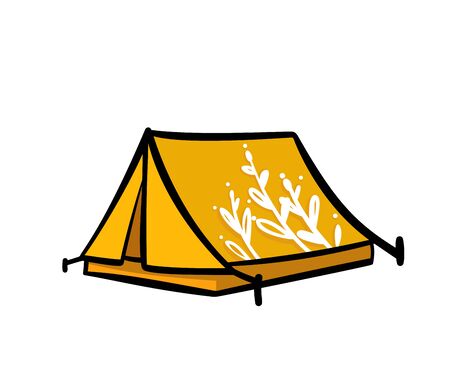 Yellow doodle tent illustration for nature tourism, journey, adventureのイラスト素材