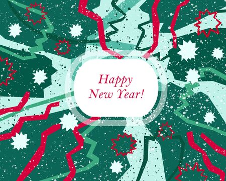 Red and emerald Happy New Year greeting card in modern angular styleのイラスト素材