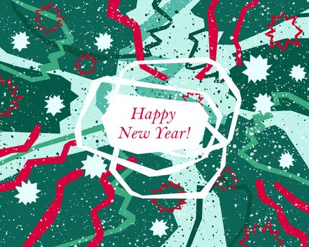 Red and emerald Happy New Year greeting card in modern angular styleのイラスト素材