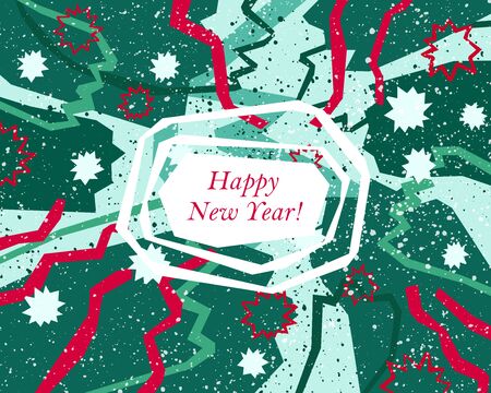 Red and emerald Happy New Year greeting card in modern angular styleのイラスト素材