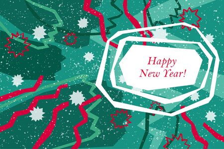Red and emerald Happy New Year greeting card in modern angular styleのイラスト素材