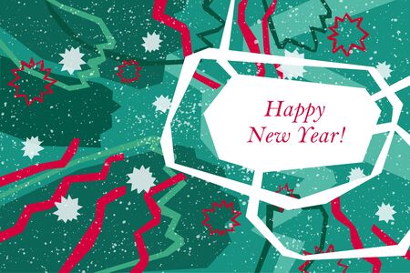 Red and emerald Happy New Year greeting card in modern angular styleのイラスト素材