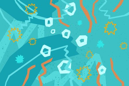 Seaweeds, stars and air bubbles in water, underwater background in angular styleのイラスト素材