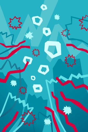 Seaweeds, stars and air bubbles in water, underwater background in angular styleのイラスト素材