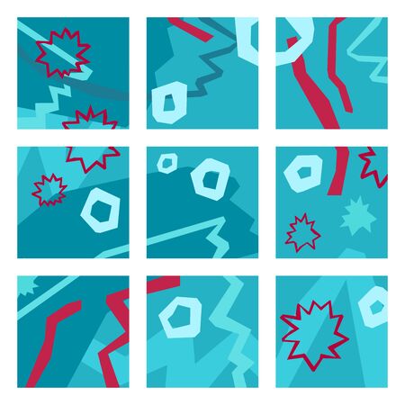 Set of underwater abstract blue and red square iconsのイラスト素材