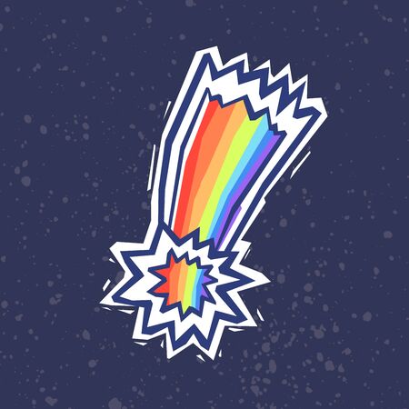Vivid rainbow comet in graffiti design style on dark blue backgroundのイラスト素材