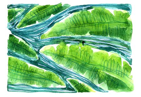 Watercolor horizontal banana leaves patternの写真素材