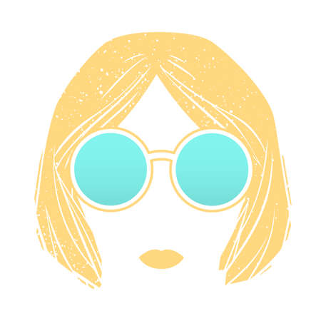 Girl head with glasses and short hair isolated on whiteのイラスト素材