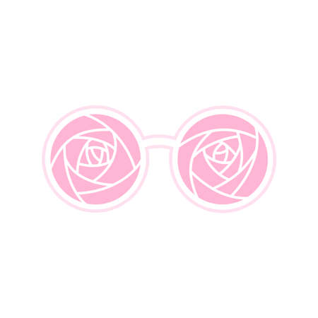 Pink round glasses with abstract rose pattern isolated on whiteのイラスト素材