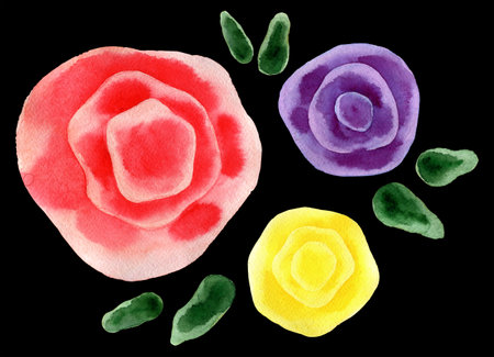 Decorative folk flowers with leaves on whiteの写真素材
