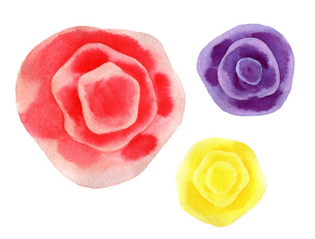 Bright decorative folk flowers isolated on whiteの写真素材