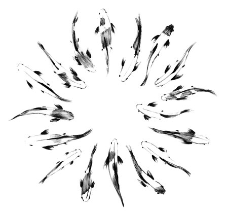 Sketch of japanese koi fishes, top viewの写真素材