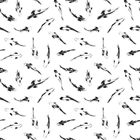 Sketch of japanese koi fishes, seamless patternの写真素材
