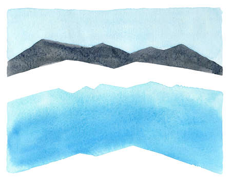 Geometric winter mountains landscape illustrationの写真素材