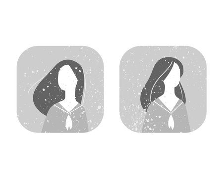 Icon of girl in old black and white photo styleのイラスト素材