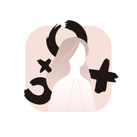 Girl with noughts and crosses isolated on whiteのイラスト素材