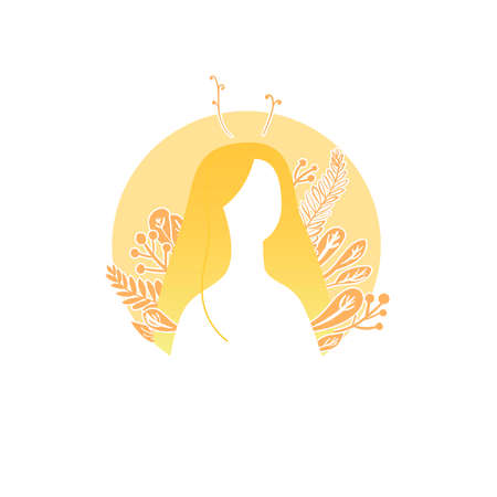 Icon of girl with floral ears on the top of headのイラスト素材