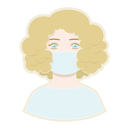 Young woman in medicine mask, colorful iconのイラスト素材