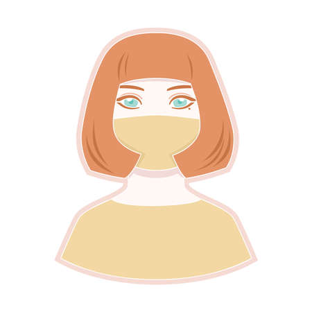 Young woman in medicine mask, colorful iconのイラスト素材
