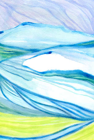 Landscape with sky and hills in blues and greensの写真素材