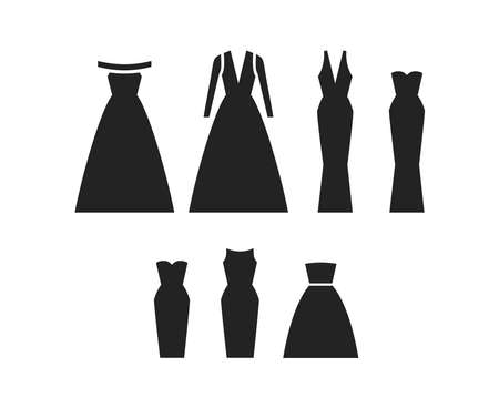 Coctail and wedding dresses. Vector icon setのイラスト素材