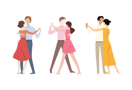 Set of dancing pairs on white, vector illustrationのイラスト素材