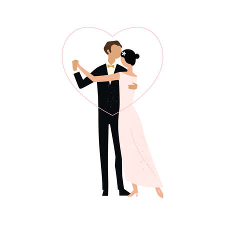 Colorful illustration of wedding, married pair danceのイラスト素材