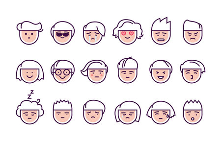Modern outline style emoji icons collection. Simple emoticons pictograms.のイラスト素材