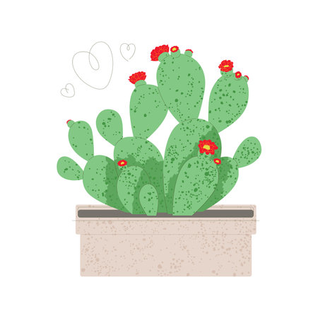Opuntia in flowerpot. Trendy flat style illustrationのイラスト素材