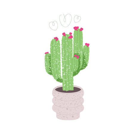 Cactus in flowerpot. Trendy flat style illustrationのイラスト素材