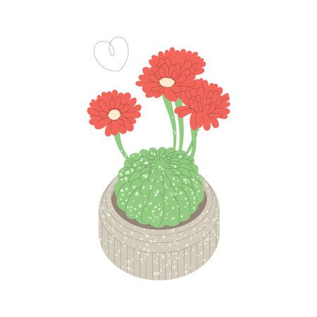 Lobivia cactus in flowerpot. Trendy flat style illustrationのイラスト素材