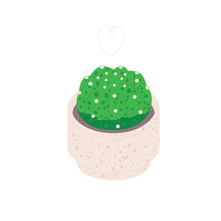 Sand dollar cactus in flowerpot. Trendy flat style illustrationのイラスト素材