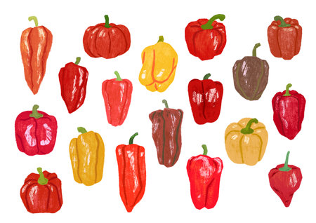 Various bell pepper hand drawn setの写真素材