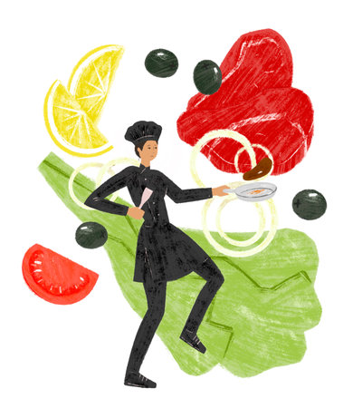 Chef character. Hand drawn illustration of cookの写真素材