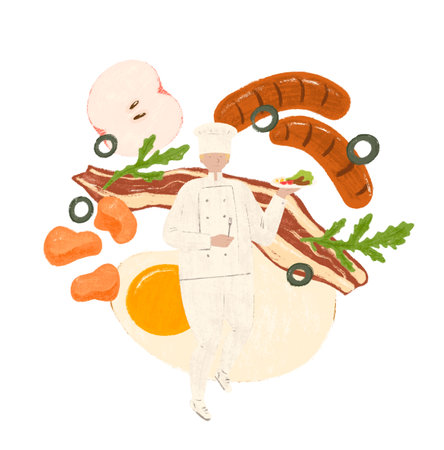 Chef character. Hand drawn illustration of cookの写真素材