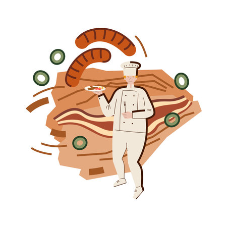 Chef character. Flat illustration of cook on whiteのイラスト素材