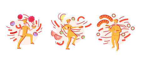 Chef character set. Flat illustration of cooksのイラスト素材