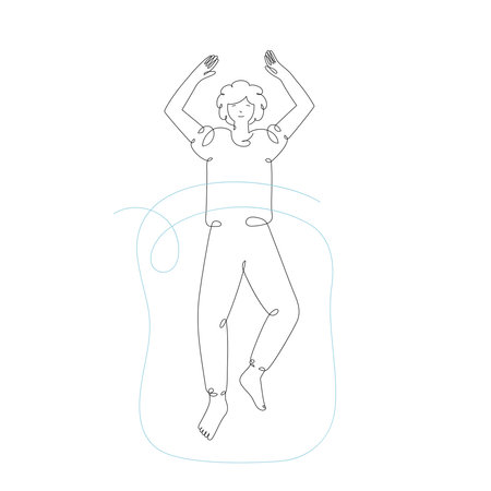 Sleeping boy with blanket, top view, isolated line art illustrationのイラスト素材