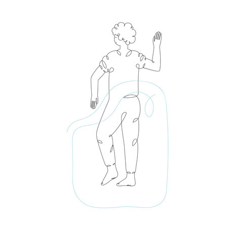 Sleeping boy with blanket, top view, isolated line art illustrationのイラスト素材